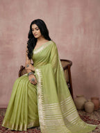 Anaita Green Cotton Saree With Blouse - Distacart