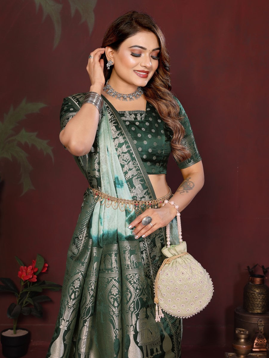 Anaita Green Zari Weaving Work Satin Silk Saree With Blouse - Distacart