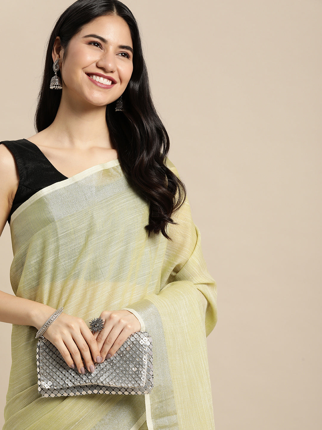 Anaita Green Linen Saree With Blouse - Distacart