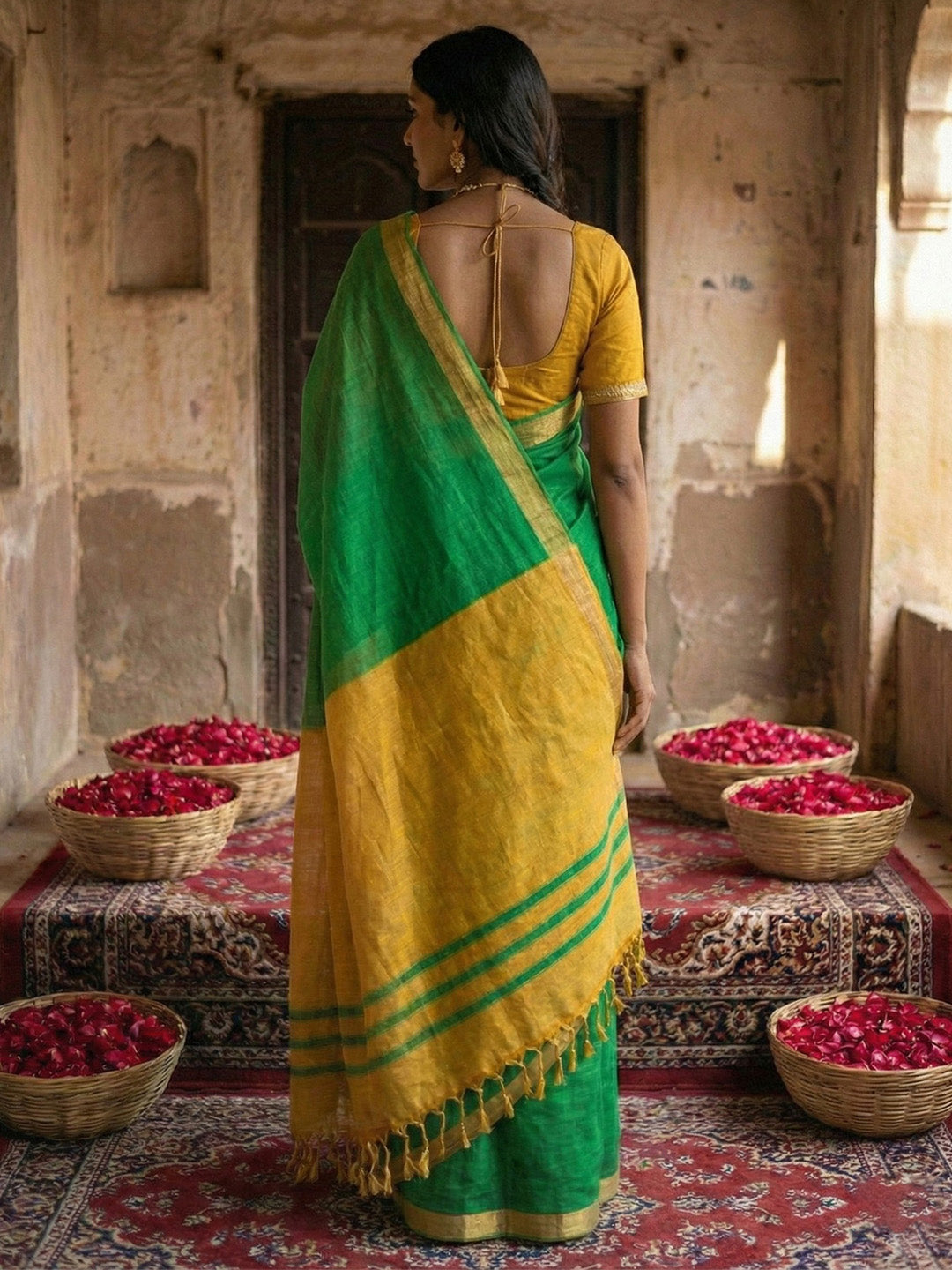 Anaita Green Cotton Printed Saree With Blouse - Distacart