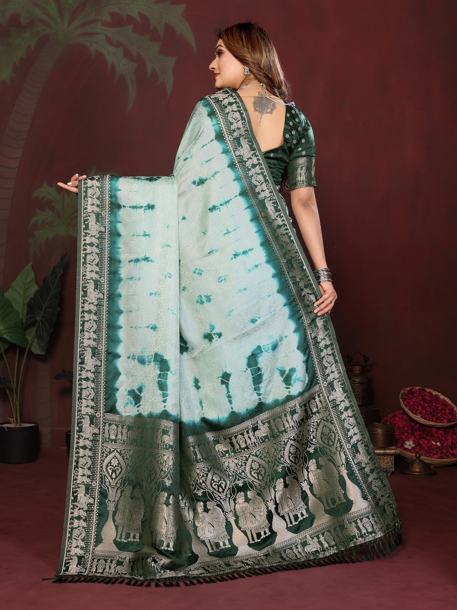 Anaita Green Zari Weaving Work Satin Silk Saree With Blouse - Distacart