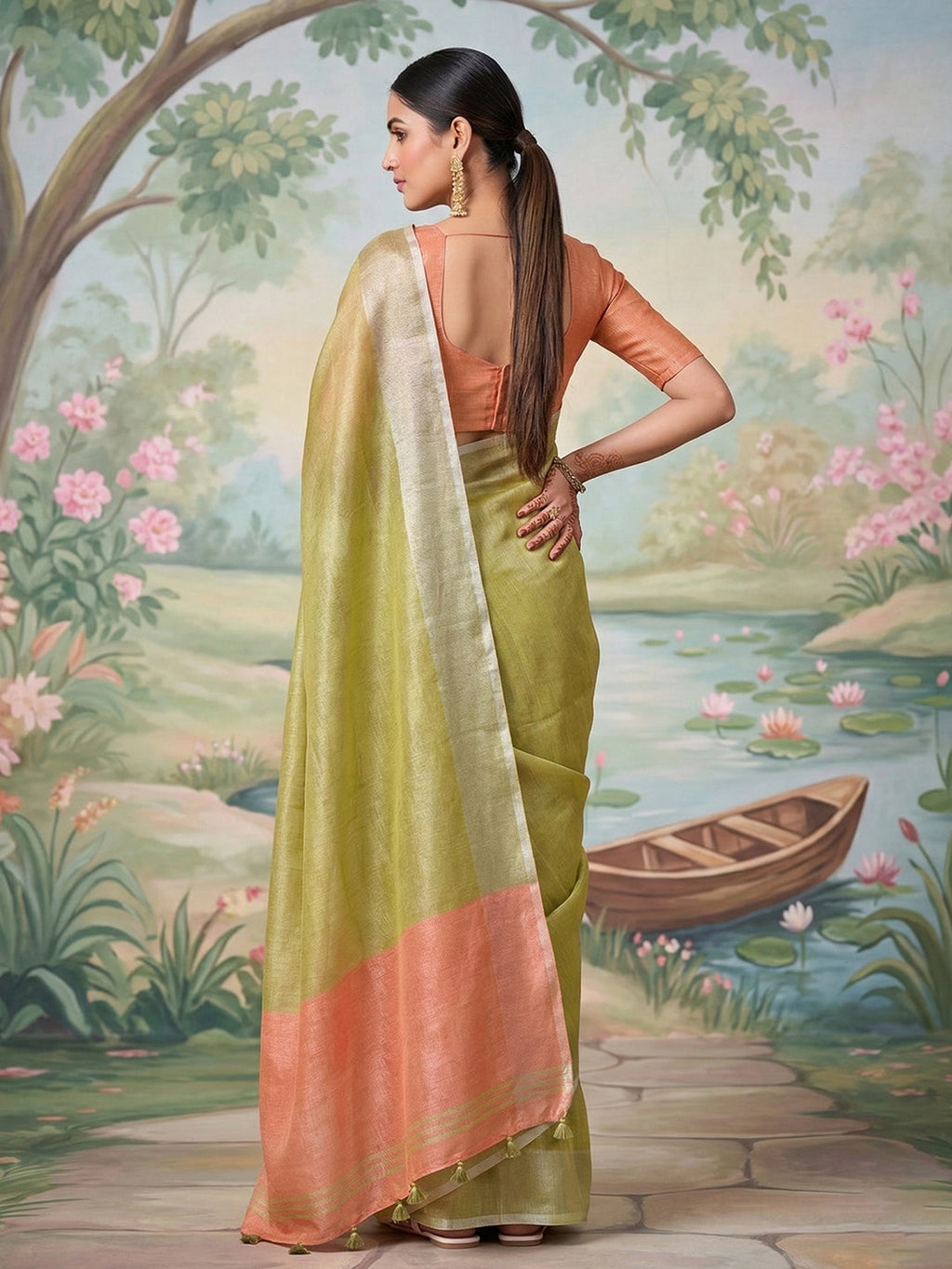 Anaita Green Tissue Saree With Blouse - Distacart