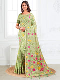 Anaita Green Linen Printed Saree With Blouse - Distacart