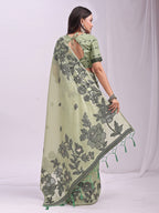 Anaita Green Linen Printed Saree With Blouse - Distacart