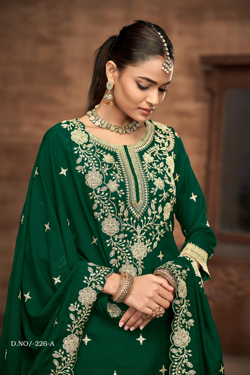 Anaita Green Premium Embroidered Vichitra Silk Lehenga Style Suit - Distacart