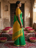 Anaita Green Cotton Printed Saree With Blouse - Distacart
