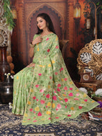 Anaita Green Linen Printed Saree With Blouse - Distacart