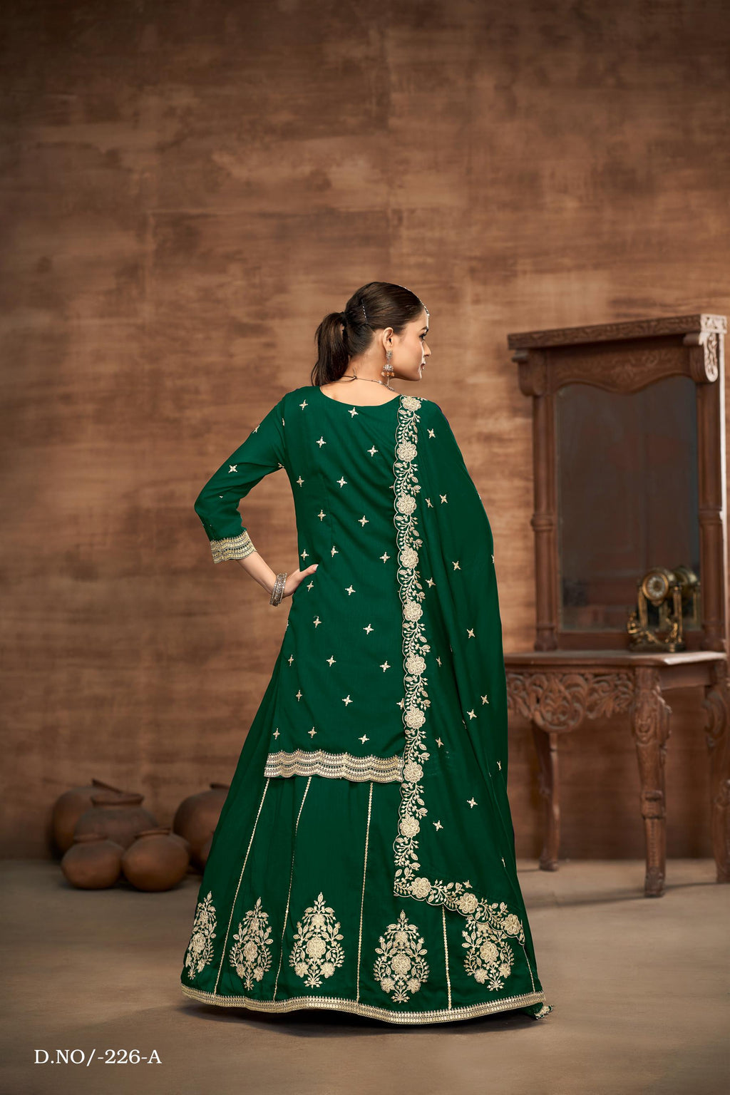 Anaita Green Premium Embroidered Vichitra Silk Lehenga Style Suit - Distacart
