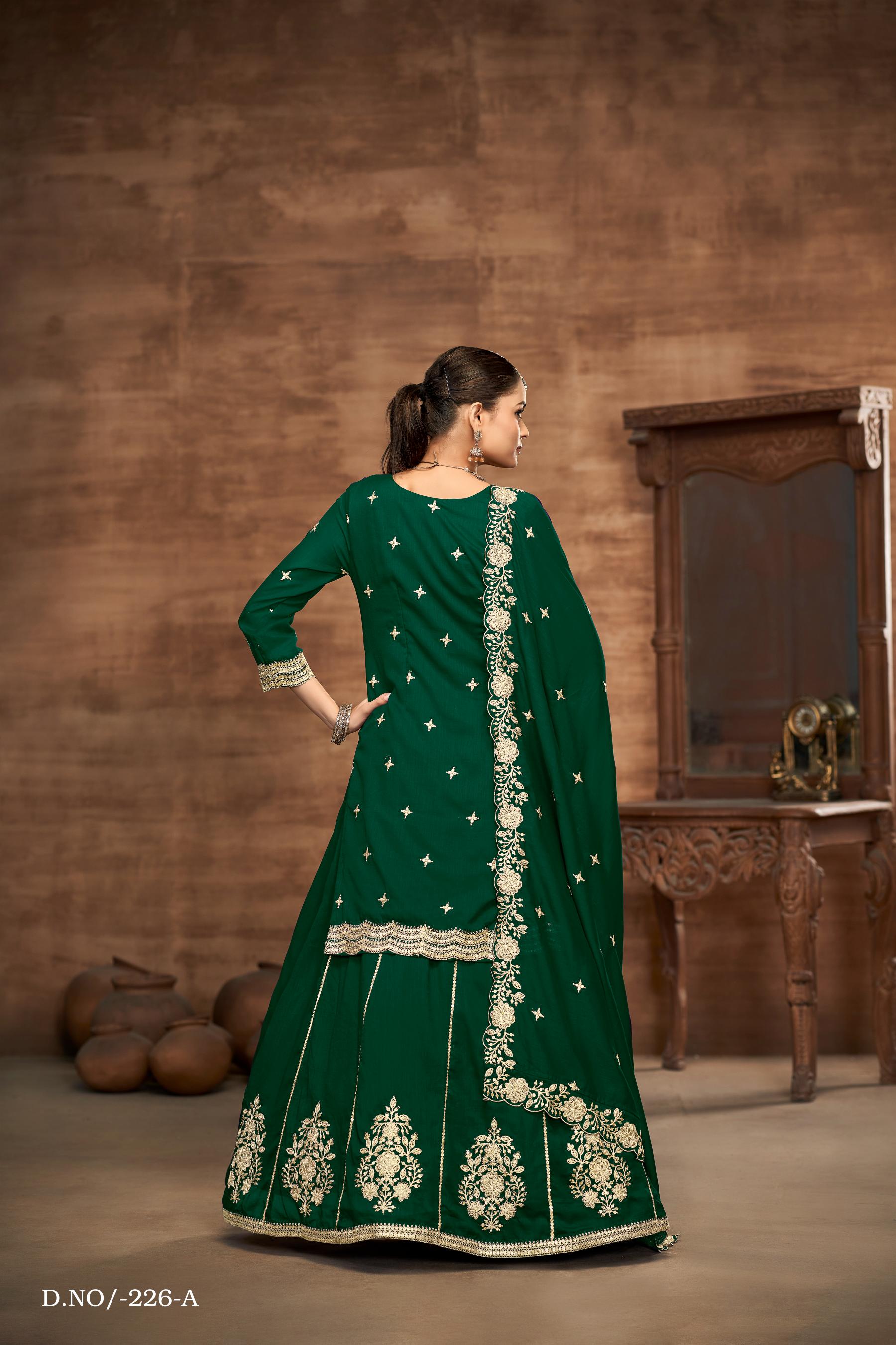 Anaita Green Premium Embroidered Vichitra Silk Lehenga Style Suit - Distacart