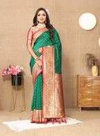 Lorenvalley Fashion Green Soft Silk weaving Design Rich Zari Weaving Saree