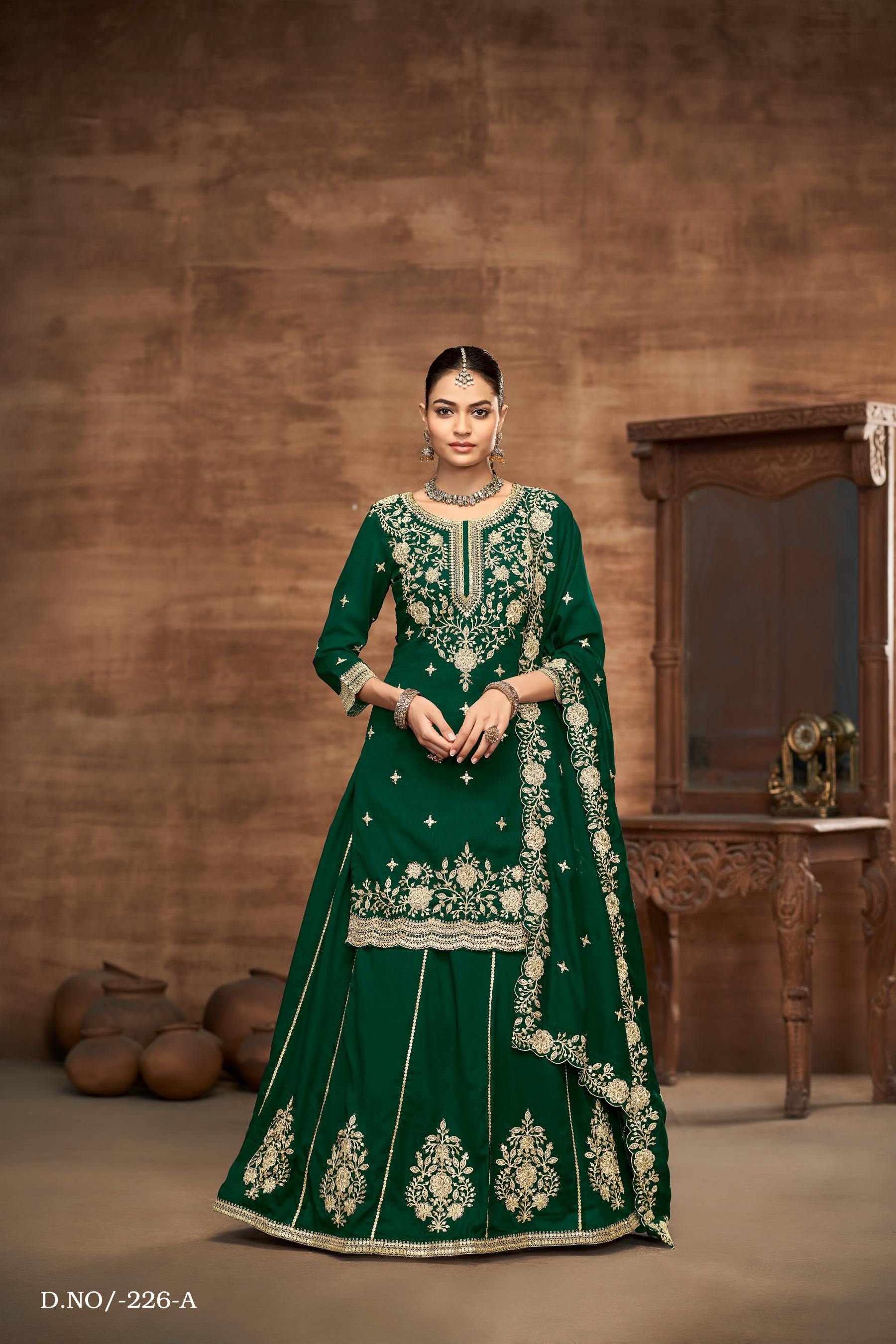 Anaita Green Premium Embroidered Vichitra Silk Lehenga Style Suit - Distacart