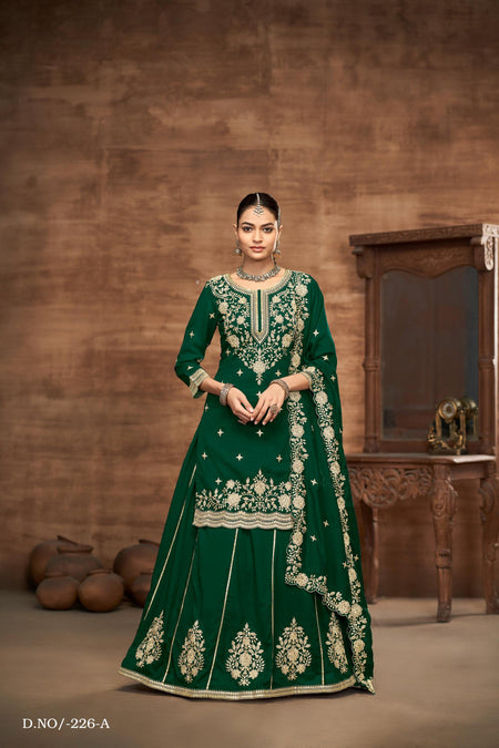 Anaita Green Premium Embroidered Vichitra Silk Lehenga Style Suit
