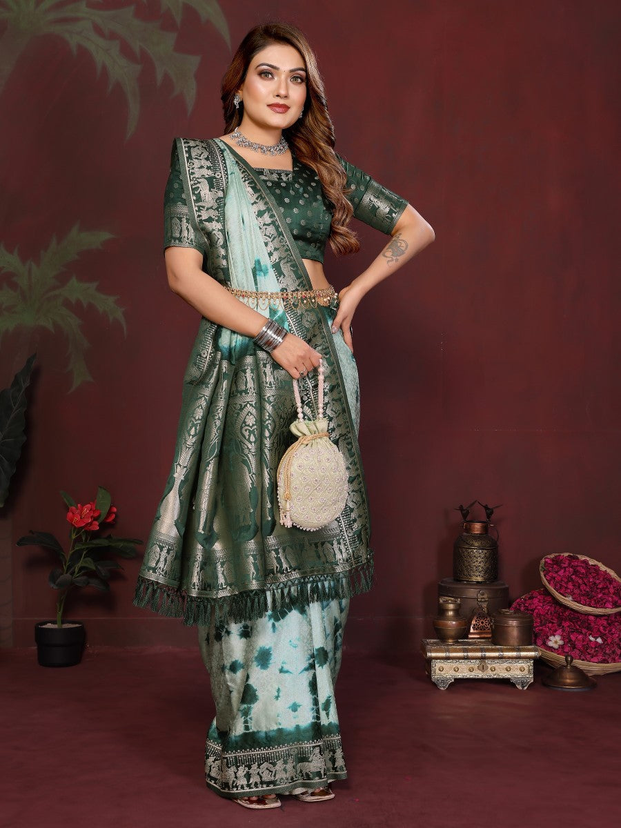 Anaita Green Zari Weaving Work Satin Silk Saree With Blouse - Distacart
