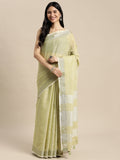 Anaita Green Linen Saree With Blouse - Distacart