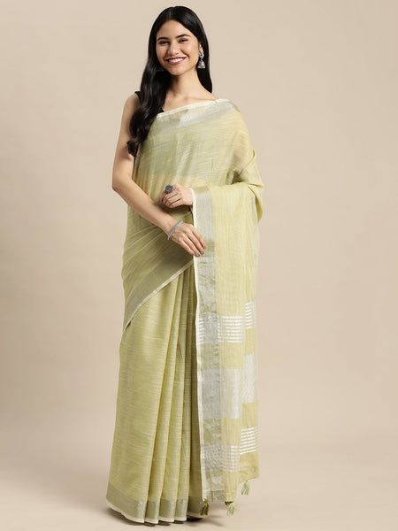 Anaita Green Linen Saree With Blouse
