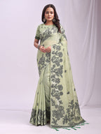 Anaita Green Linen Printed Saree With Blouse - Distacart