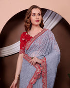 Teeya Creation Grey Color Georgette Fabric Chikankari Work Saree - Distacart