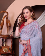 Teeya Creation Grey Color Georgette Fabric Chikankari Work Saree - Distacart