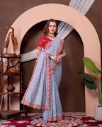 Teeya Creation Grey Color Georgette Fabric Chikankari Work Saree - Distacart