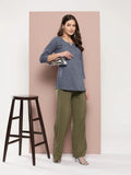 Yufta Grey Floral Chikankari Embroidered Pure Cotton Top