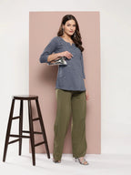 Yufta Grey Floral Chikankari Embroidered Pure Cotton Top