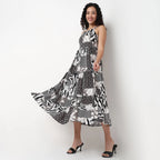 Pimu Square-Neck Maxi Dress with Graphic Print-Green