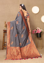 Lorenvalley Fashion Grey Soft Silk Copper Zari weaving Design Saree