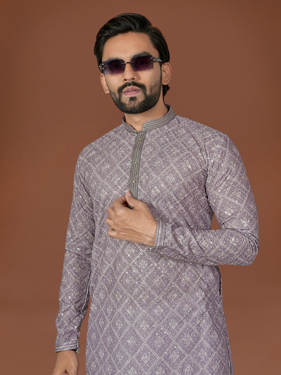 Anaita Grey Lucknowi Silk Straight Kurta