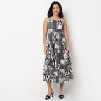 Pimu Square-Neck Maxi Dress with Graphic Print-Green