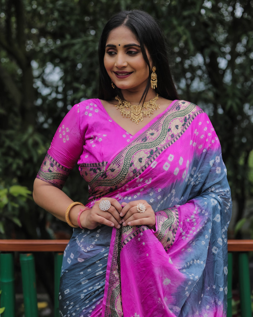 Lorenvalley Premium Pure Bandhej Tapeta Soft light weight silk saree with zari weaving Border - Multicolor