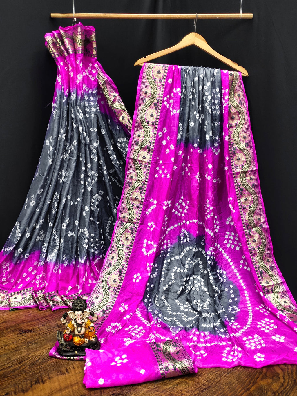 Lorenvalley Premium Pure Bandhej Tapeta Soft light weight silk saree with zari weaving Border - Multicolor