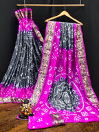 Lorenvalley Premium Pure Bandhej Tapeta Soft light weight silk saree with zari weaving Border - Multicolor