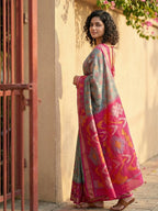 Anaita Grey Pochampally Printed Saree With Blouse - Distacart
