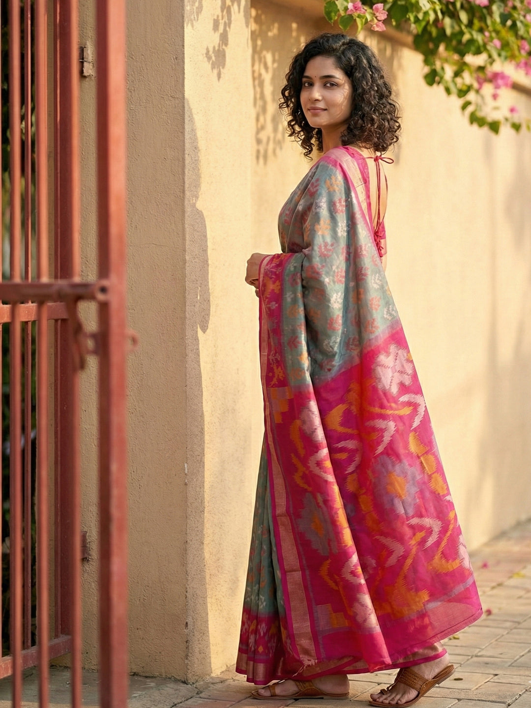 Anaita Grey Pochampally Printed Saree With Blouse - Distacart