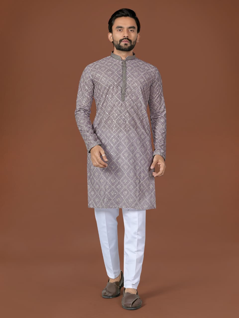Anaita Grey Lucknowi Silk Straight Kurta