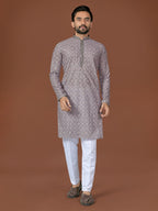 Anaita Grey Lucknowi Silk Straight Kurta