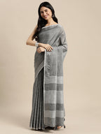 Anaita Grey Linen Saree With Blouse - Distacart