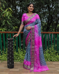 Lorenvalley Premium Pure Bandhej Tapeta Soft light weight silk saree with zari weaving Border - Multicolor