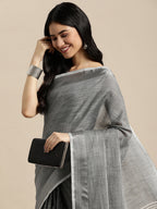Anaita Grey Linen Saree With Blouse - Distacart
