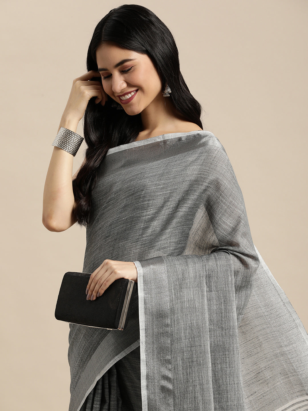 Anaita Grey Linen Saree With Blouse - Distacart