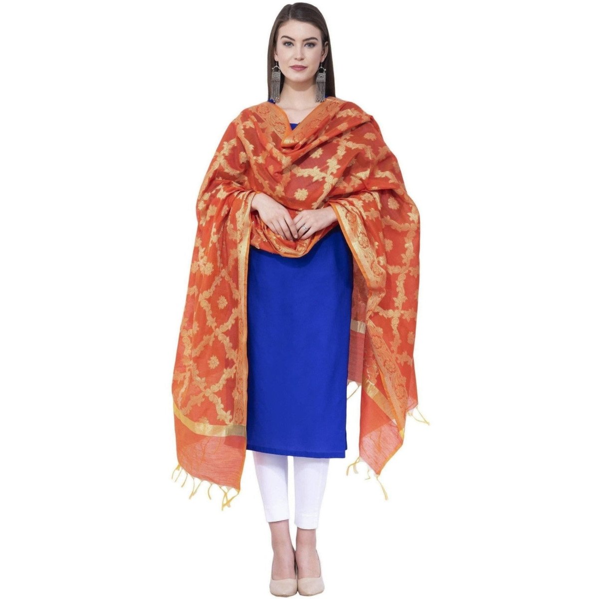 A R SILK Orange Color Vns pastle Chanderi cotton Dupattas and Chunnis