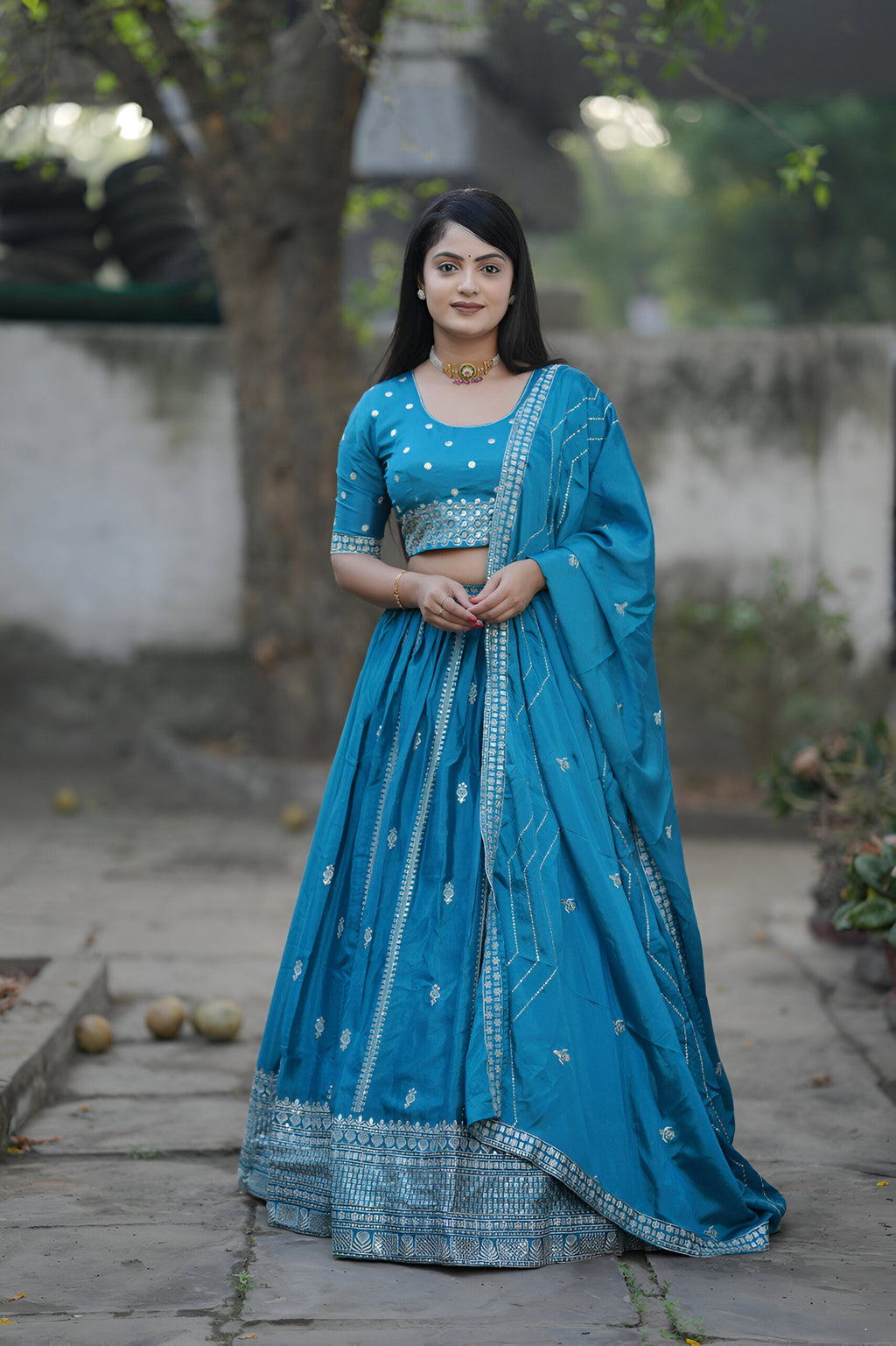 Lehenga Mart Designer Bollywood Style Wedding Lehenga Choli - Firozi