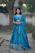 Lehenga Mart Designer Bollywood Style Wedding Lehenga Choli - Firozi