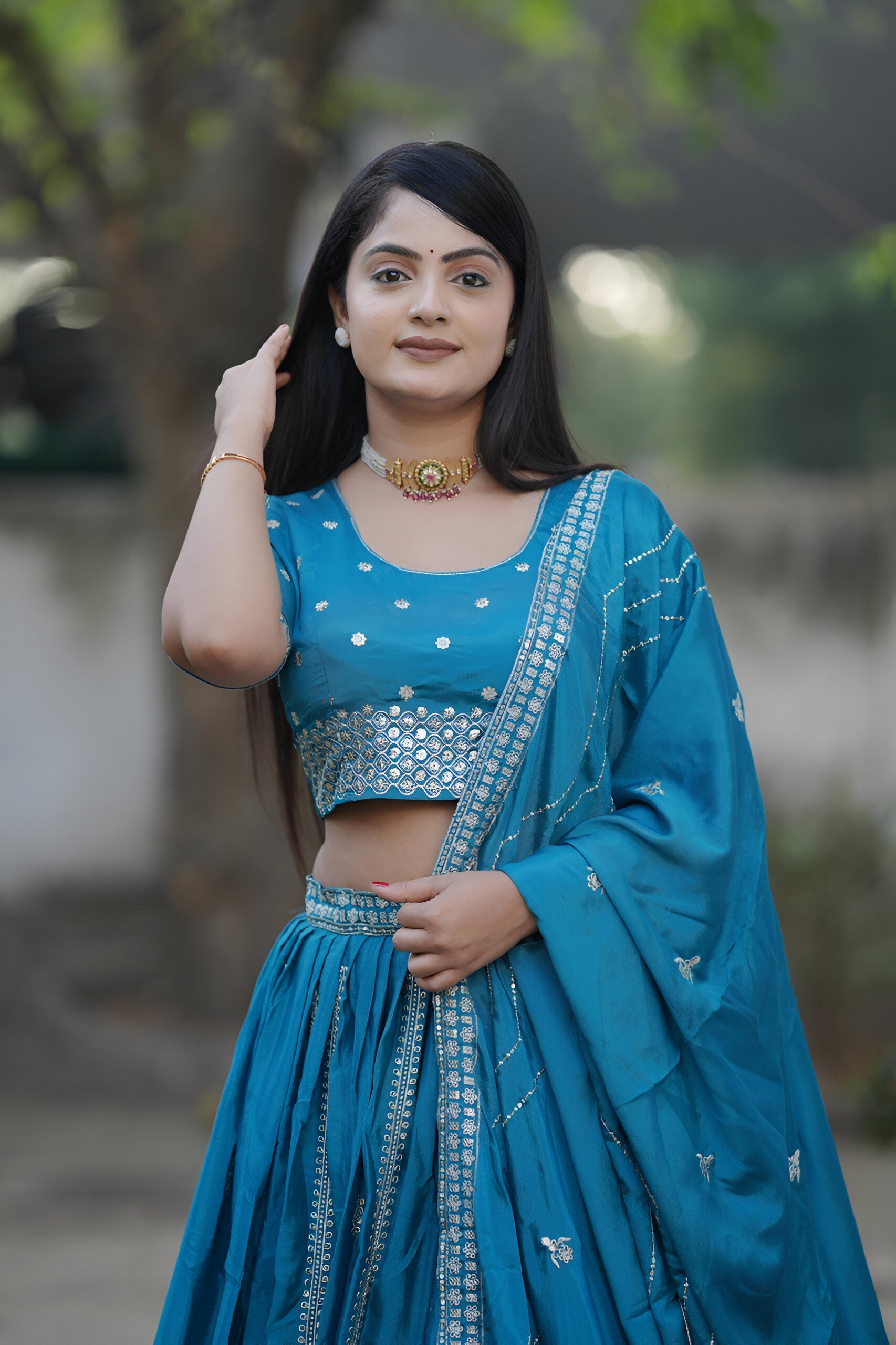Lehenga Mart Designer Bollywood Style Wedding Lehenga Choli - Firozi