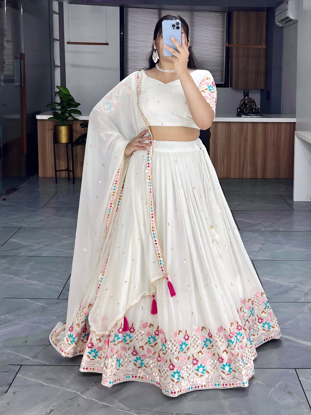 Lehenga Mart Designer Bollywood Style Wedding Lehenga Choli - White