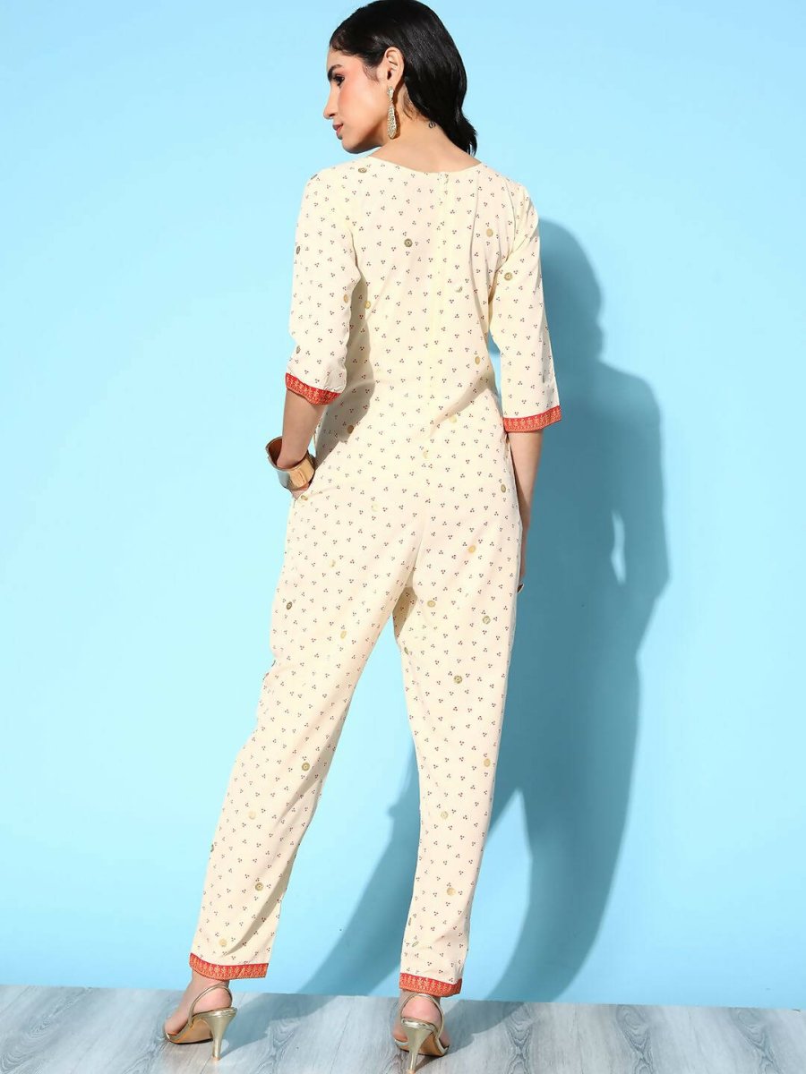 Ahalyaa Womens Offwhite Crepe Printed Jumpsuit - Distacart