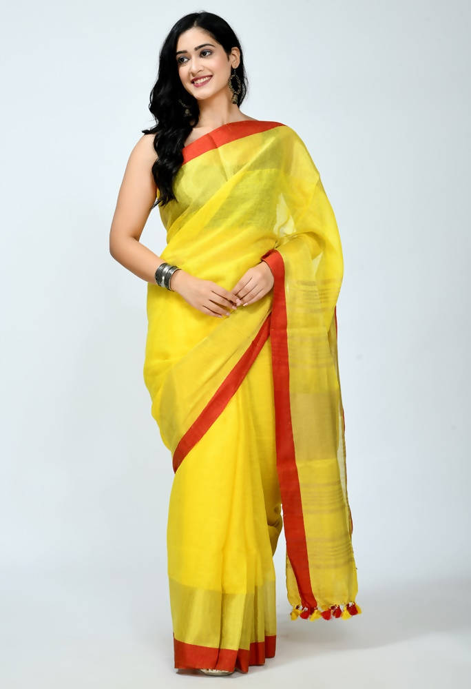Mominos Fashion Moeza Pure Linen Yellow Saree