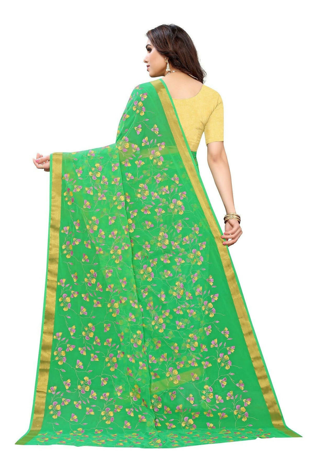 Vamika Green Printed Chiffon Saree (UJALA GREEN) - Distacart