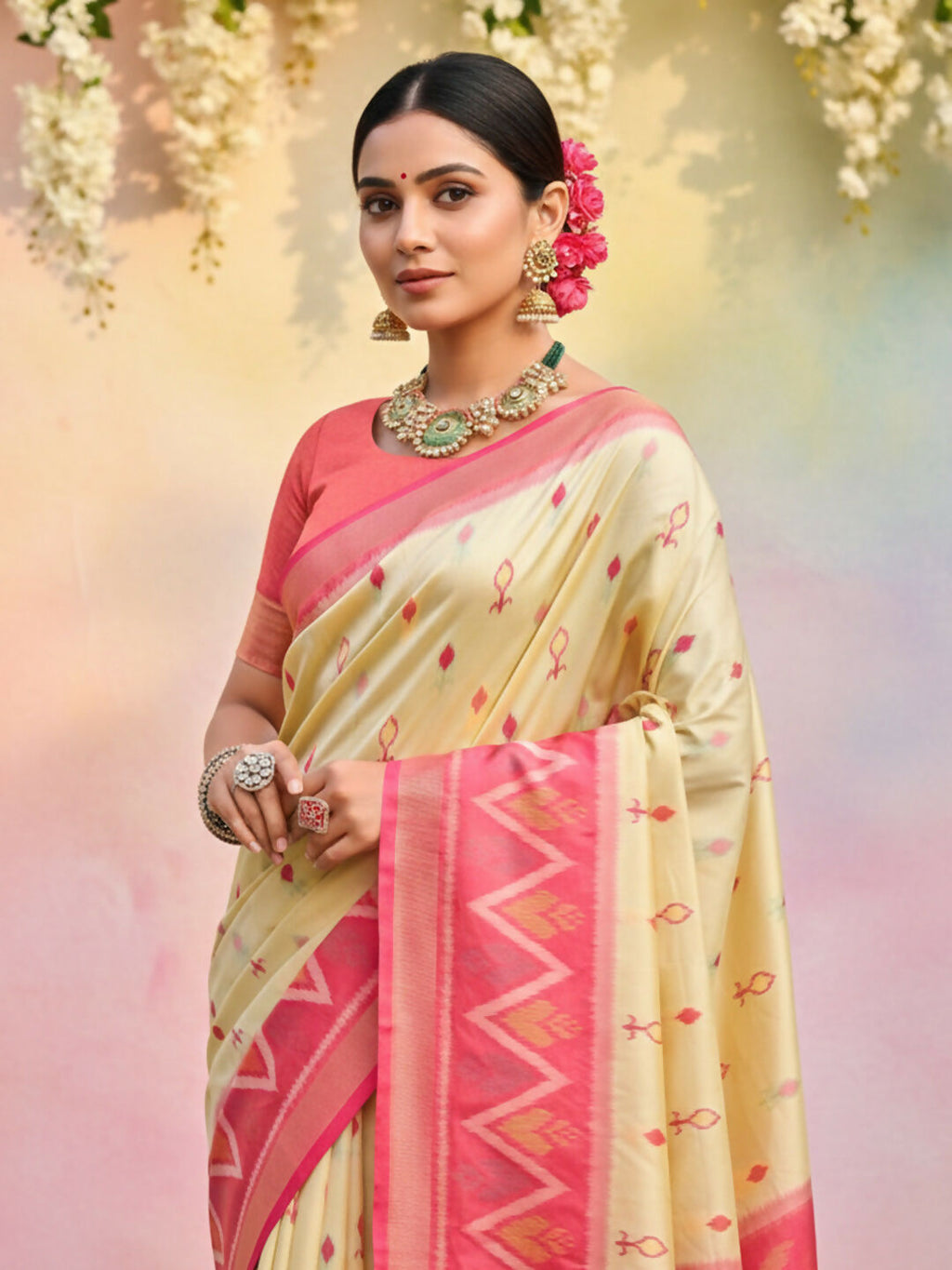 Shree Shyam Fashion Cream Soft Silk Saree - Distacart