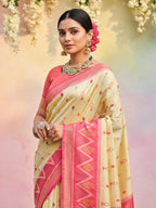 Shree Shyam Fashion Cream Soft Silk Saree - Distacart